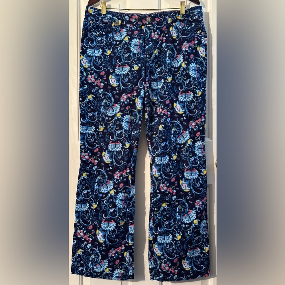 LILLY PULITZER 14 Blue Main Line Fit Corduroy Straight Leg Pink Yellow Preppy